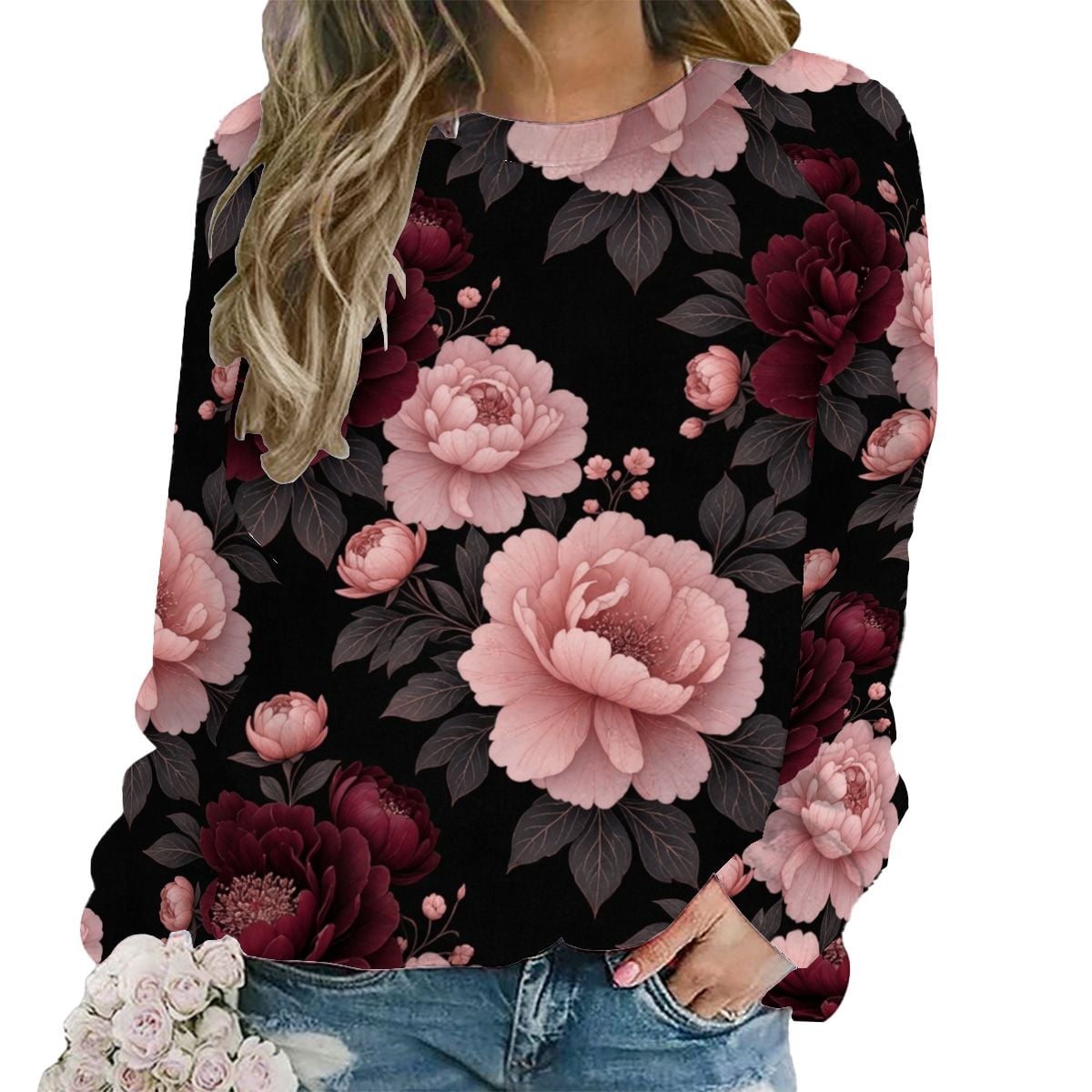 Raglan Crewneck Sweatshirts Women 01peoniegardenaop