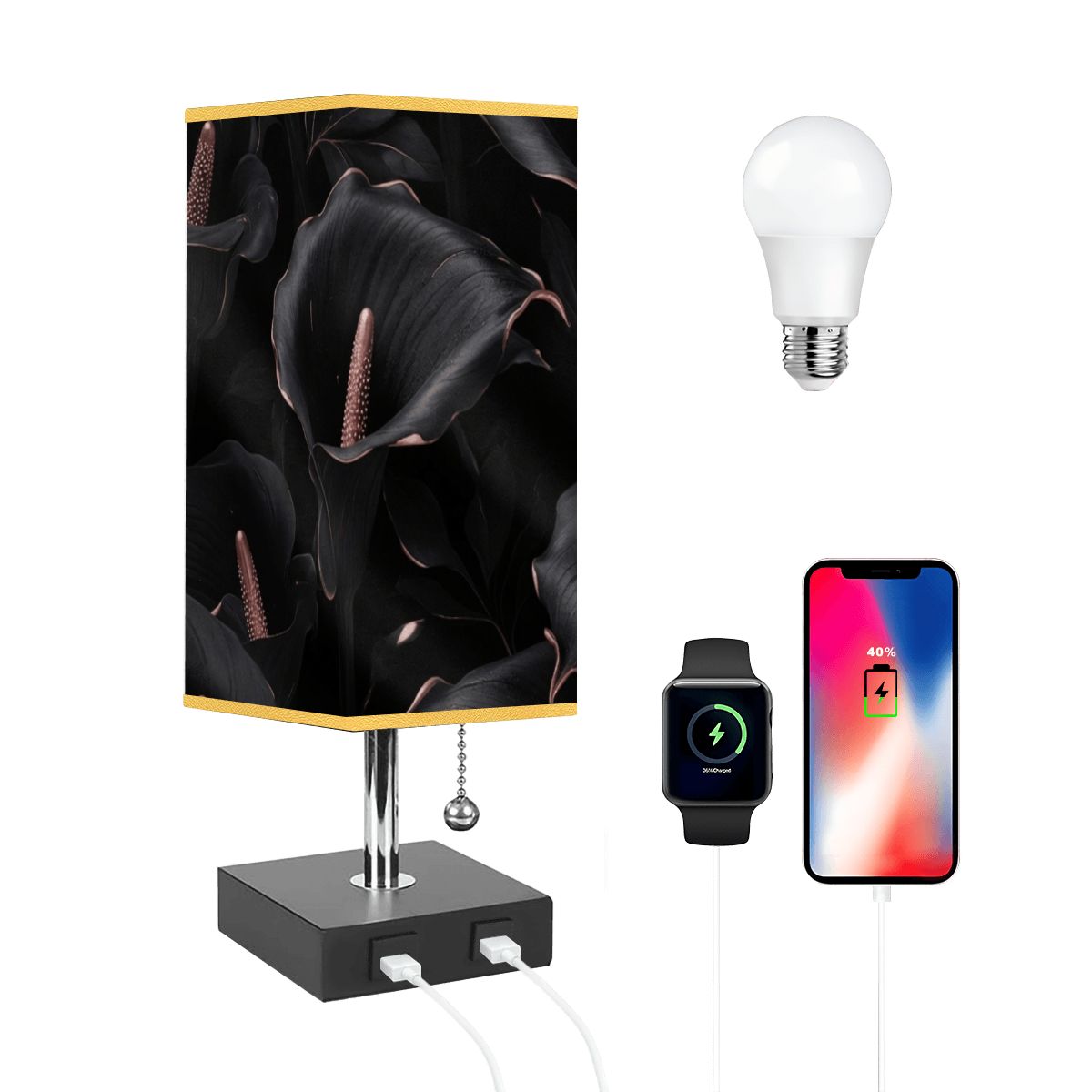 Square Table Lamp with USB Port Gold Trim 30kalienoirv2aop