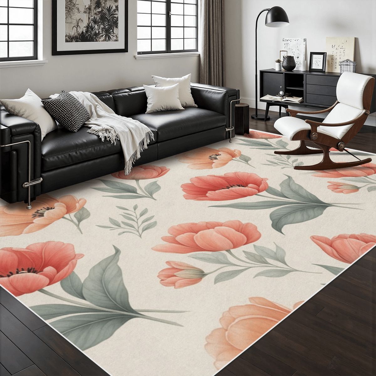 Area Rug with White Border 14tulipanypeachaop