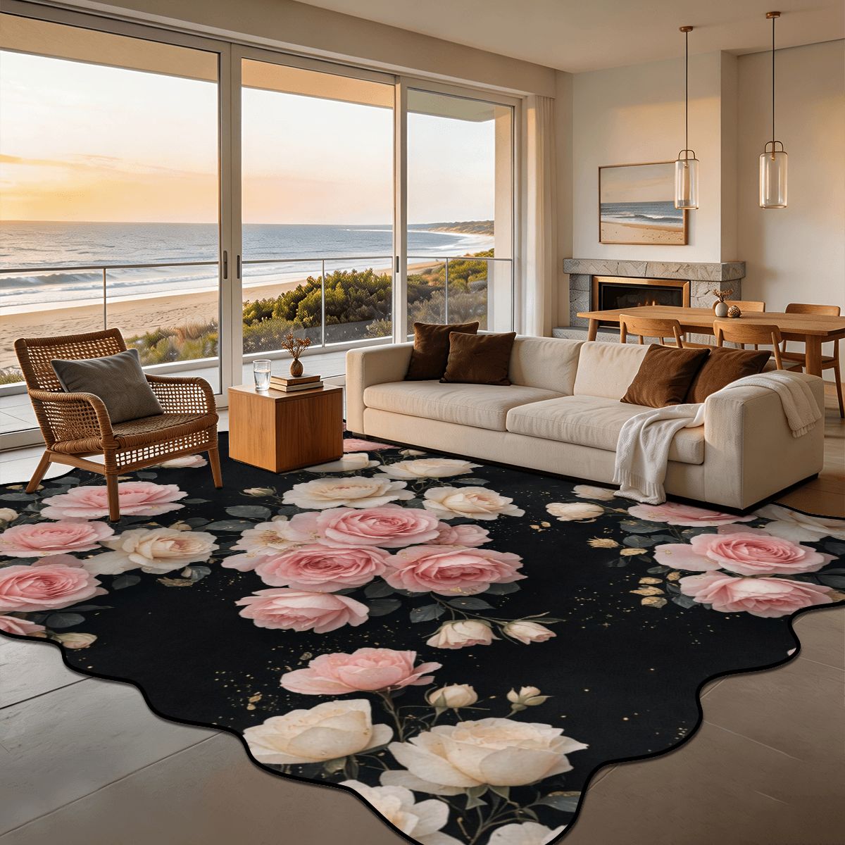 Scalloped Area Rug 144"x108" 27rozekaskadaaop