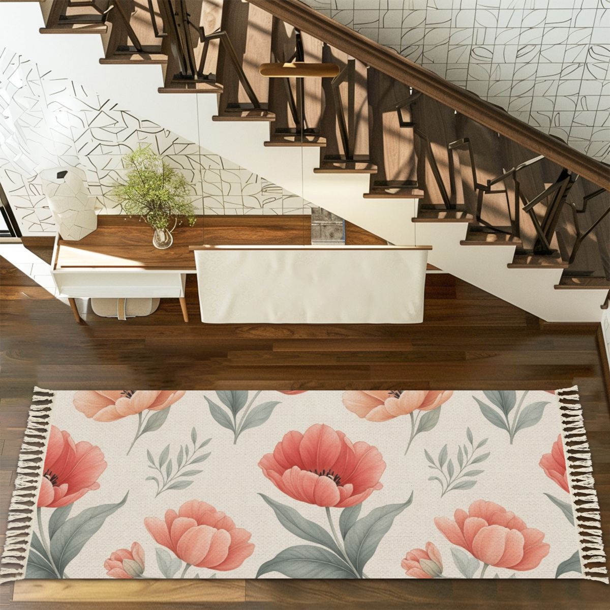 Multiple Sizes Runner Rug with Tassels 14tulipanypeachaop
