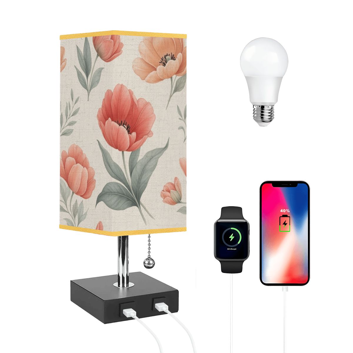 Tulipany Peach — Lampa stołowa kwadratowa