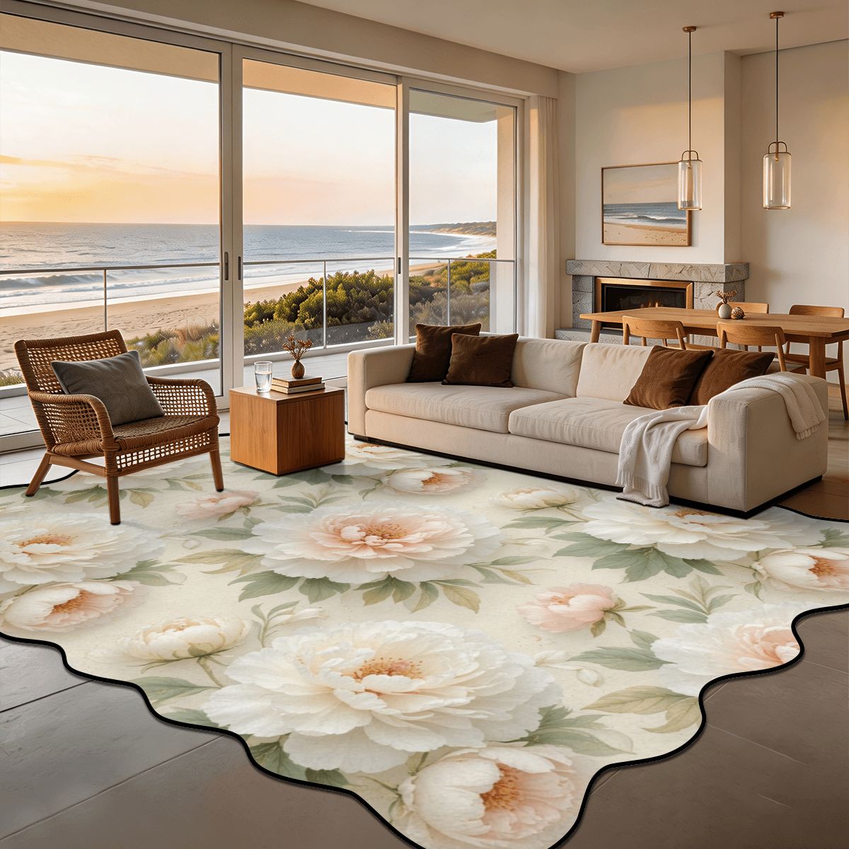 Scalloped Area Rug 144"x108" 11peoniebialaaop