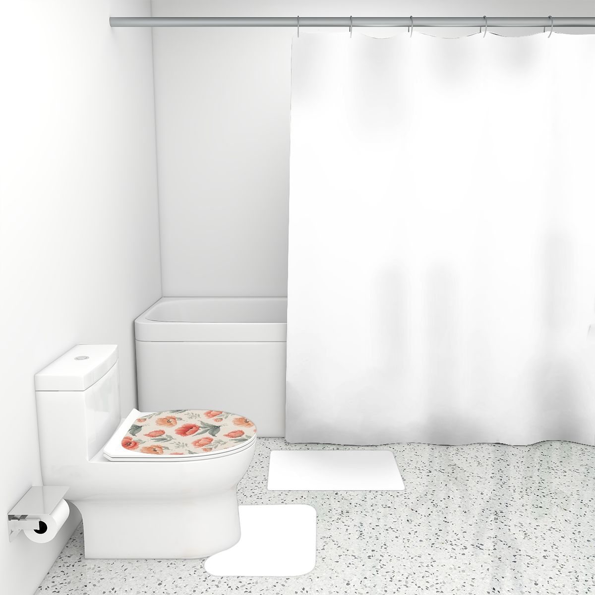 Bathroom Rugs Set with Shower Curtain 4 pcs 14tulipanypeachaop