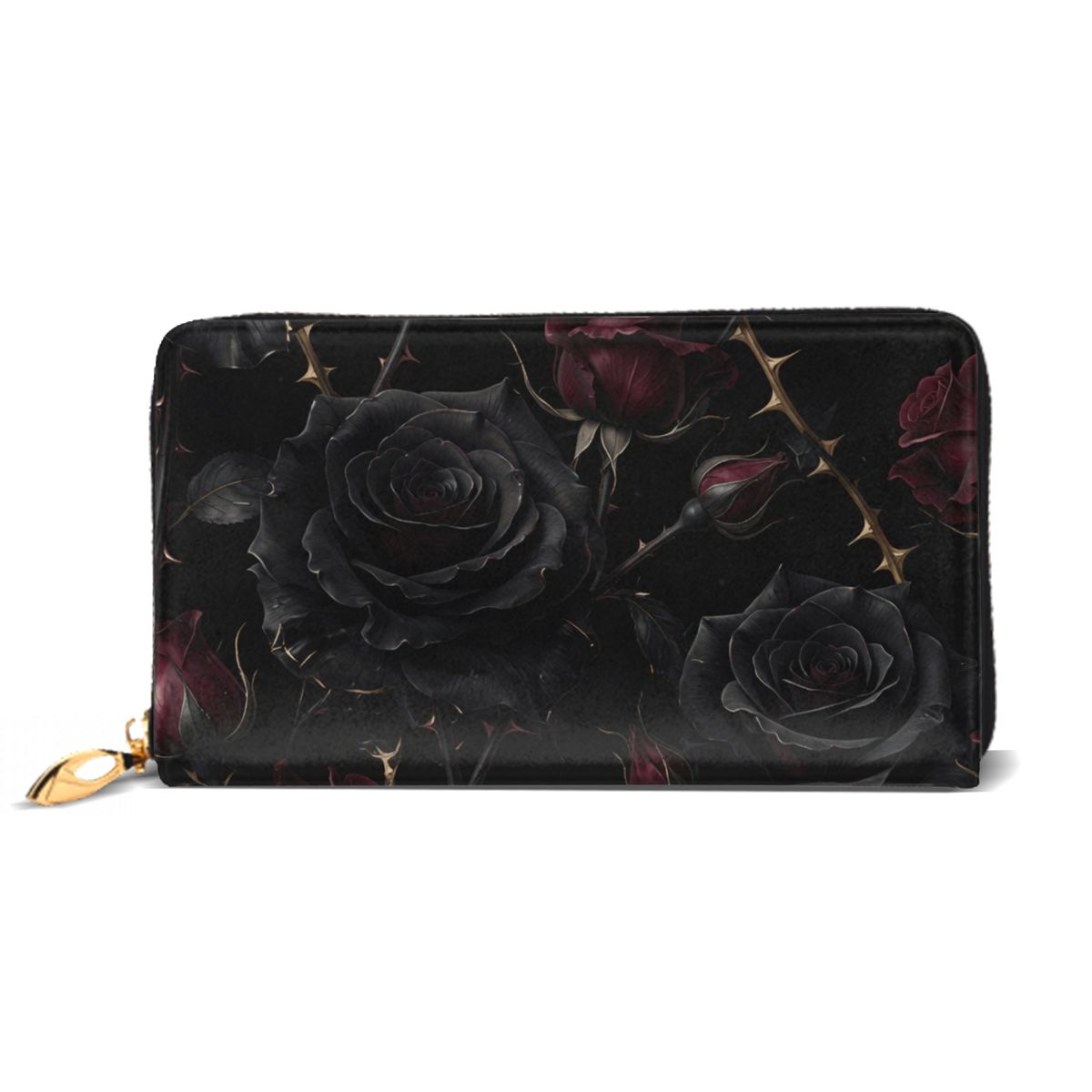 Horizontal Leather Long Clutch Wallet 09noirroseaopbezfald