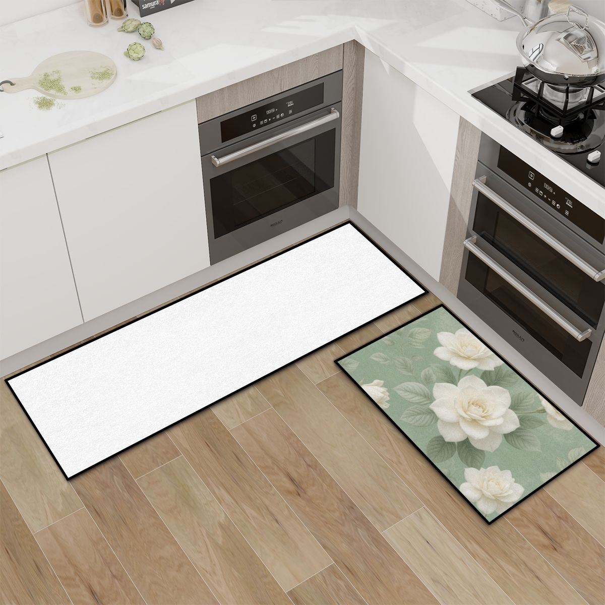 Kitchen Area Rug Set for Floor NonSlip Washable 18gardeniesageaop