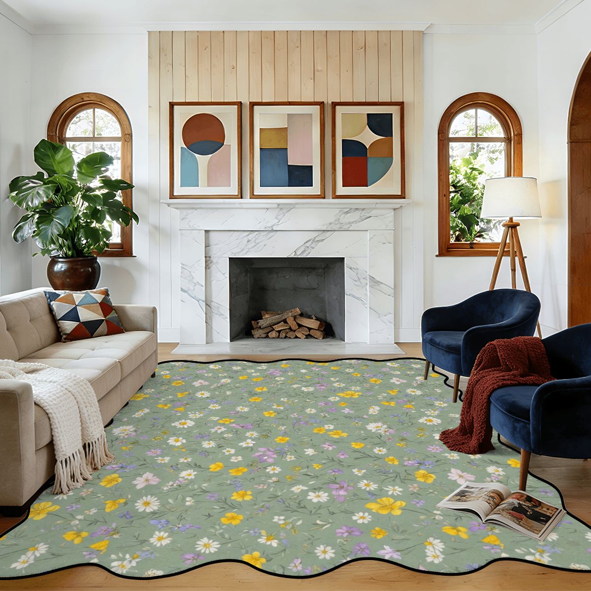 Scalloped Area Rug 120"x96" 24lackaszalwiaaop