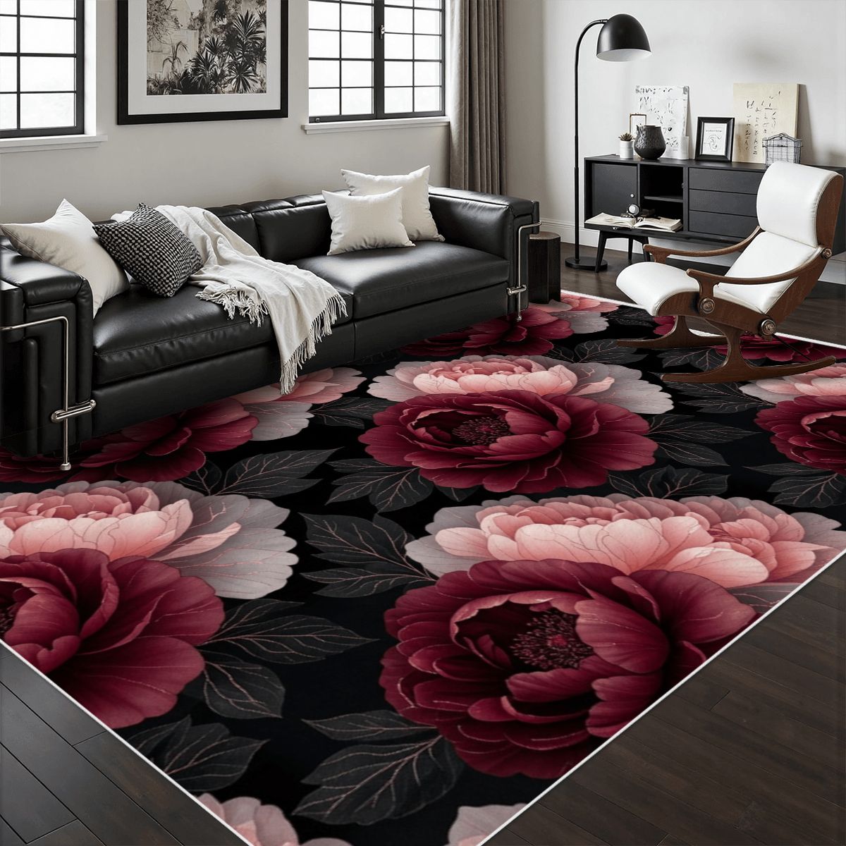 Area Rug with White Border 48"x72" 26peoniegardenv2aop