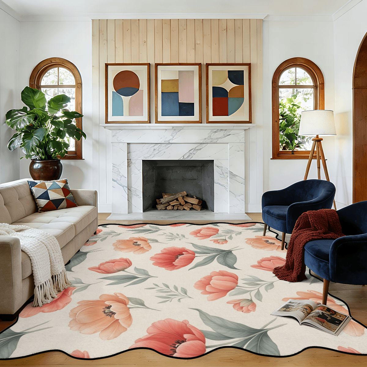 Scalloped Area Rug 120"x96" 14tulipanypeachaop
