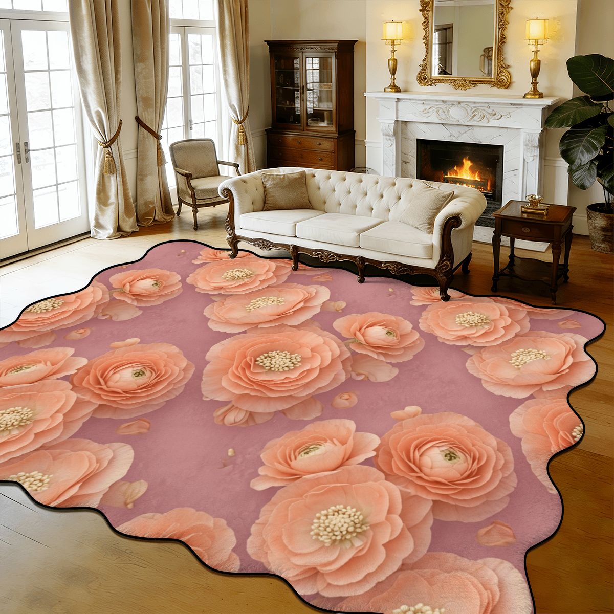 Scalloped Area Rug 168"x118" 19jaskrybrzoskwiniaaop
