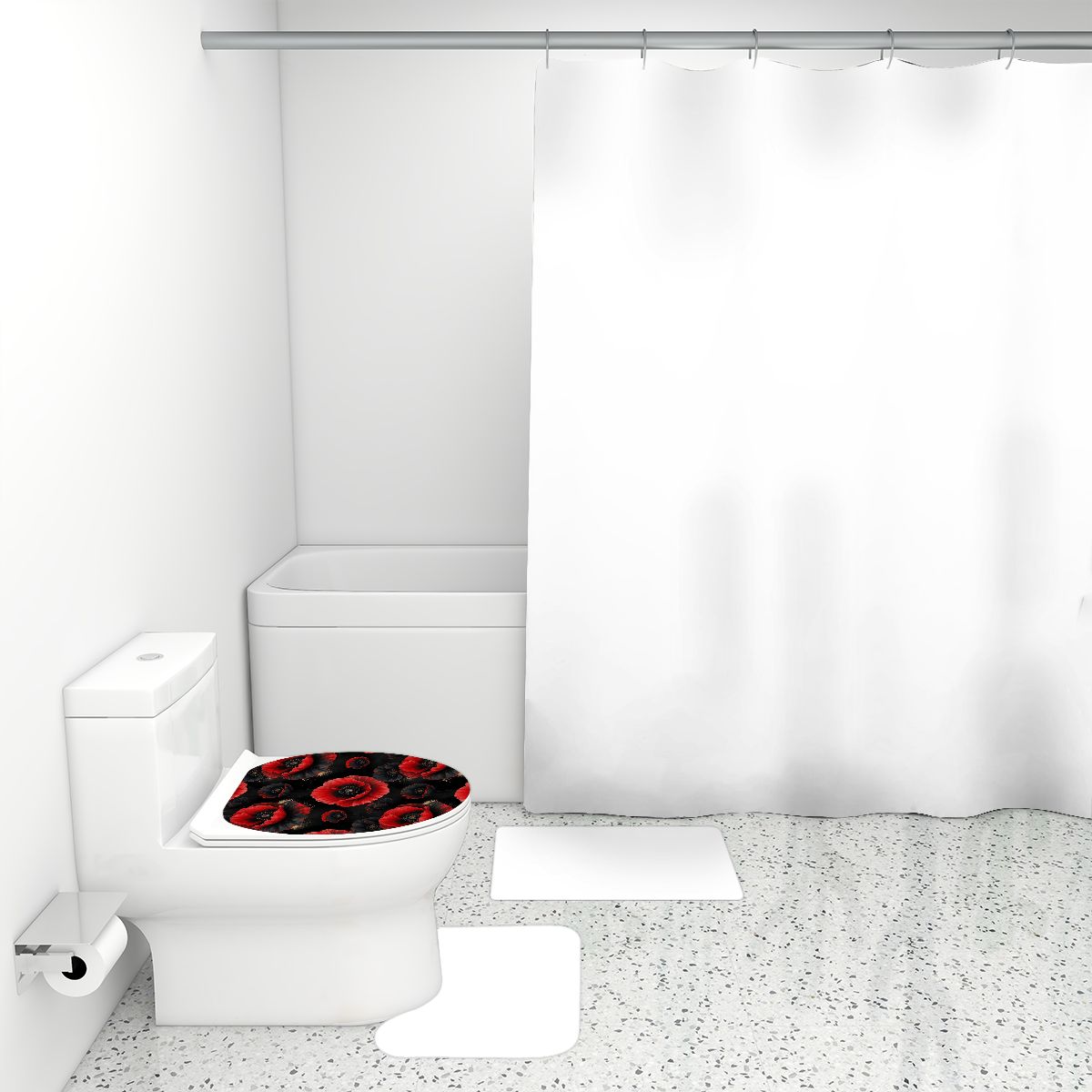 Bathroom Rugs Set with Shower Curtain 4 pcs 17makinoiraop