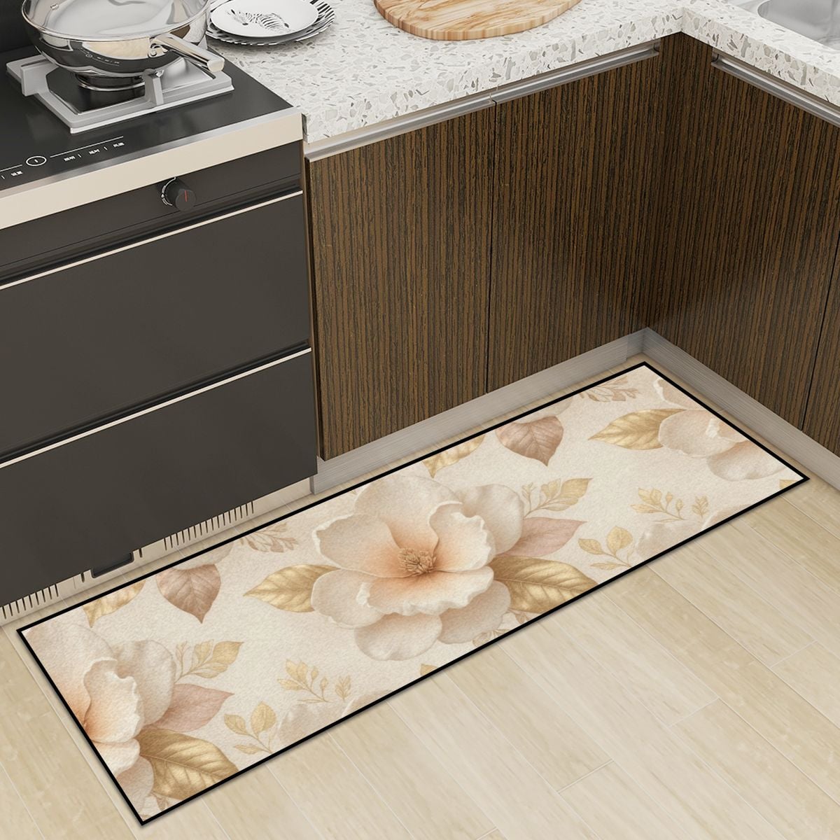 Kitchen Area Rug for Floor NonSlip Washable 04magnoliechampagneaop
