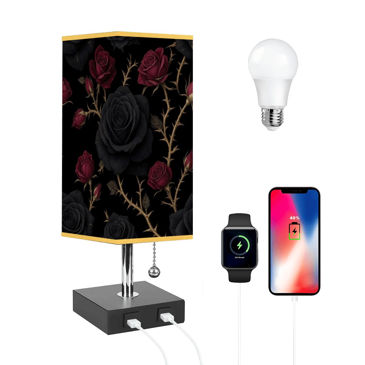 Square Table Lamp with USB Port Gold Trim 34noirrosev2aop