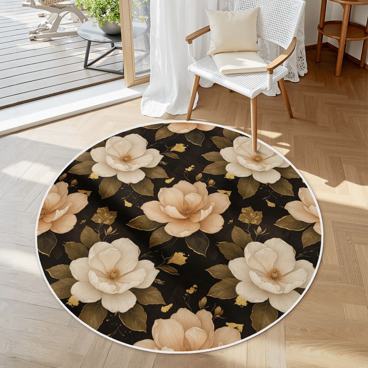 Soft Round Area Rug with White Border 29magnolieluxeaop