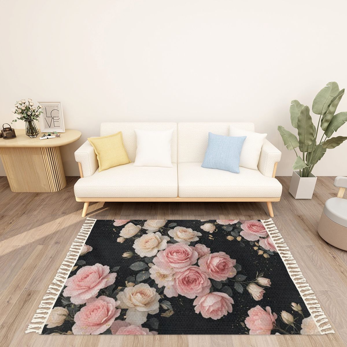 Area Rug with Tassels (3:2) 27rozekaskadaaop