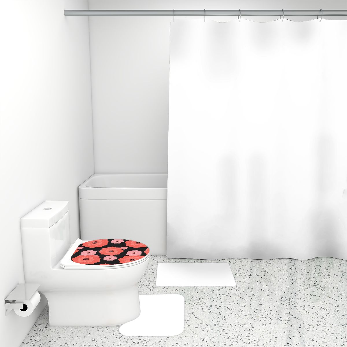 Bathroom Rugs Set with Shower Curtain 4 pcs 16cameliakoralaop
