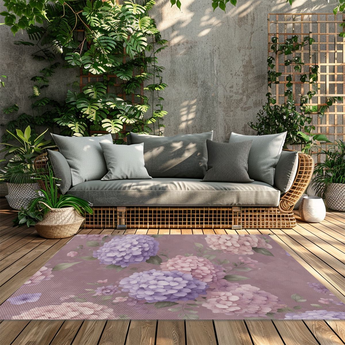 Outdoor Plastic Straw Rug 08hortensjelawendaaop