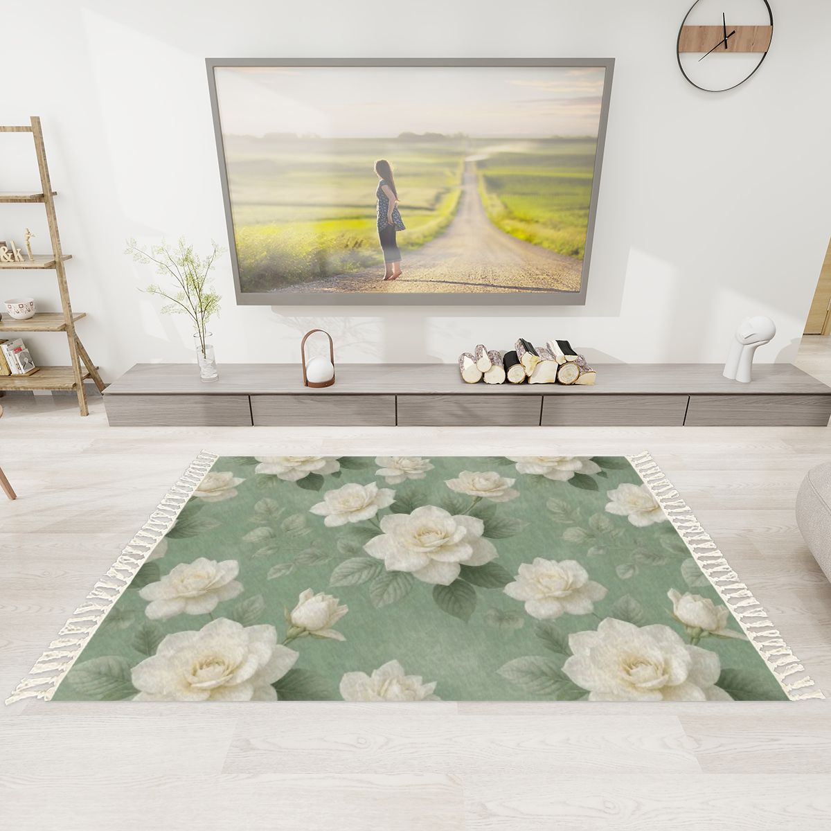Area Rug with Tassels (5:3) 18gardeniesageaop