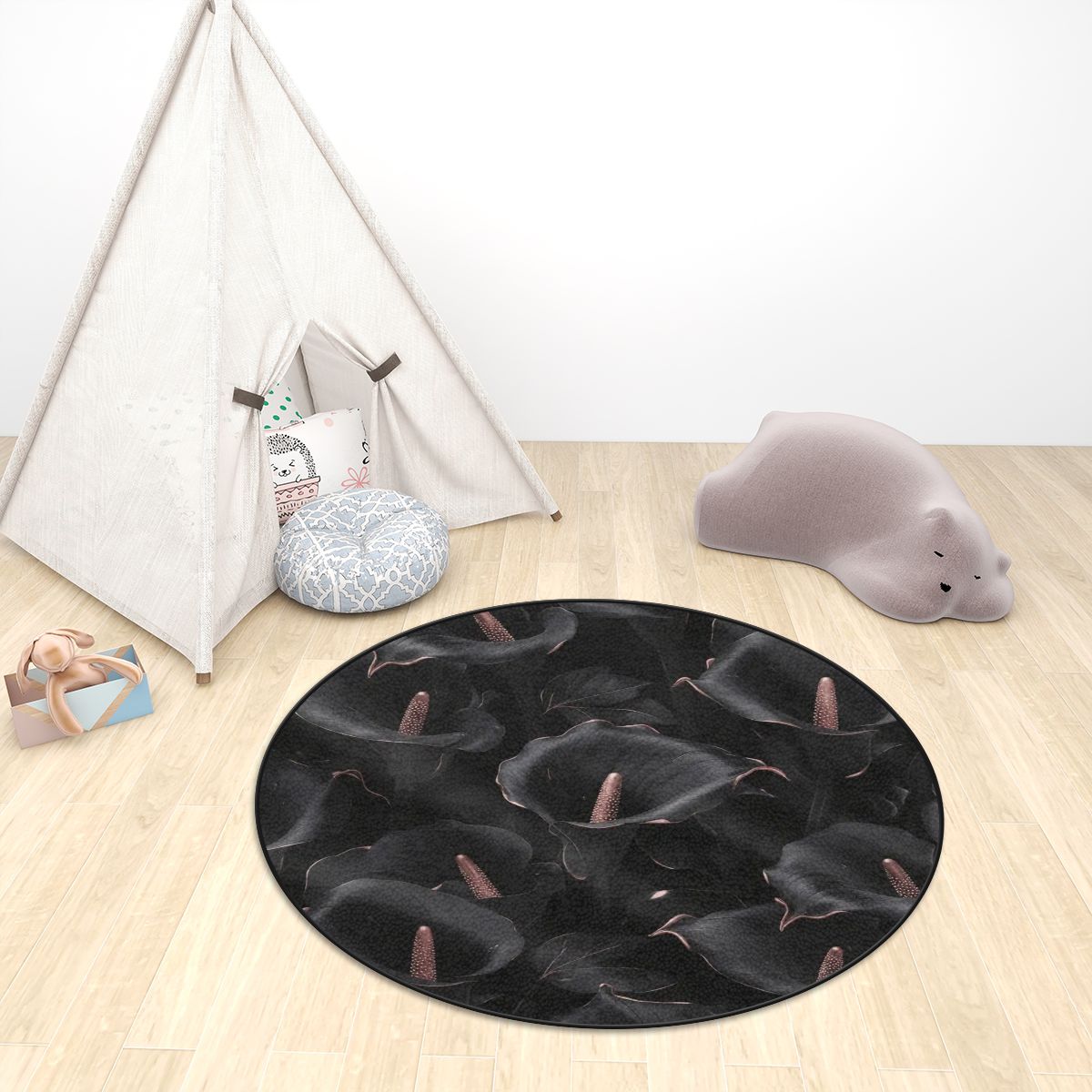 Kalie Noir — Round rug, velvet
