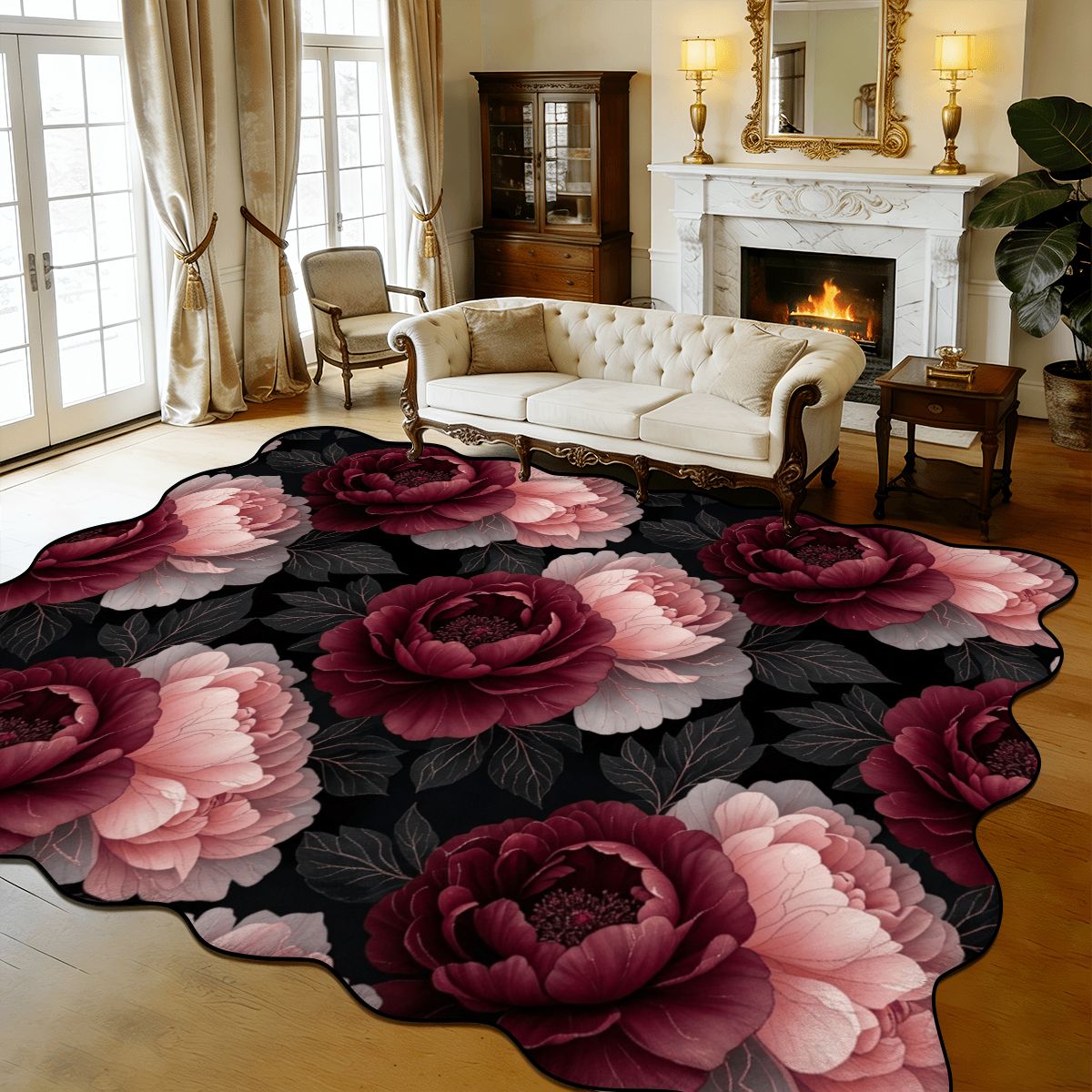 Scalloped Area Rug 168"x118" 26peoniegardenv2aop