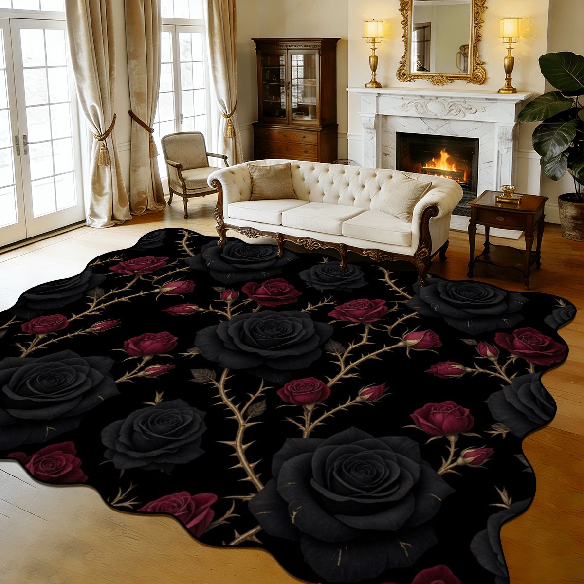 Noir Rose — Scalloped rug