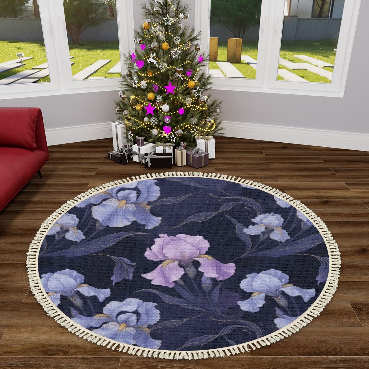 Multiple Sizes Round Area Rug with Tassels 13irysyindigoaop