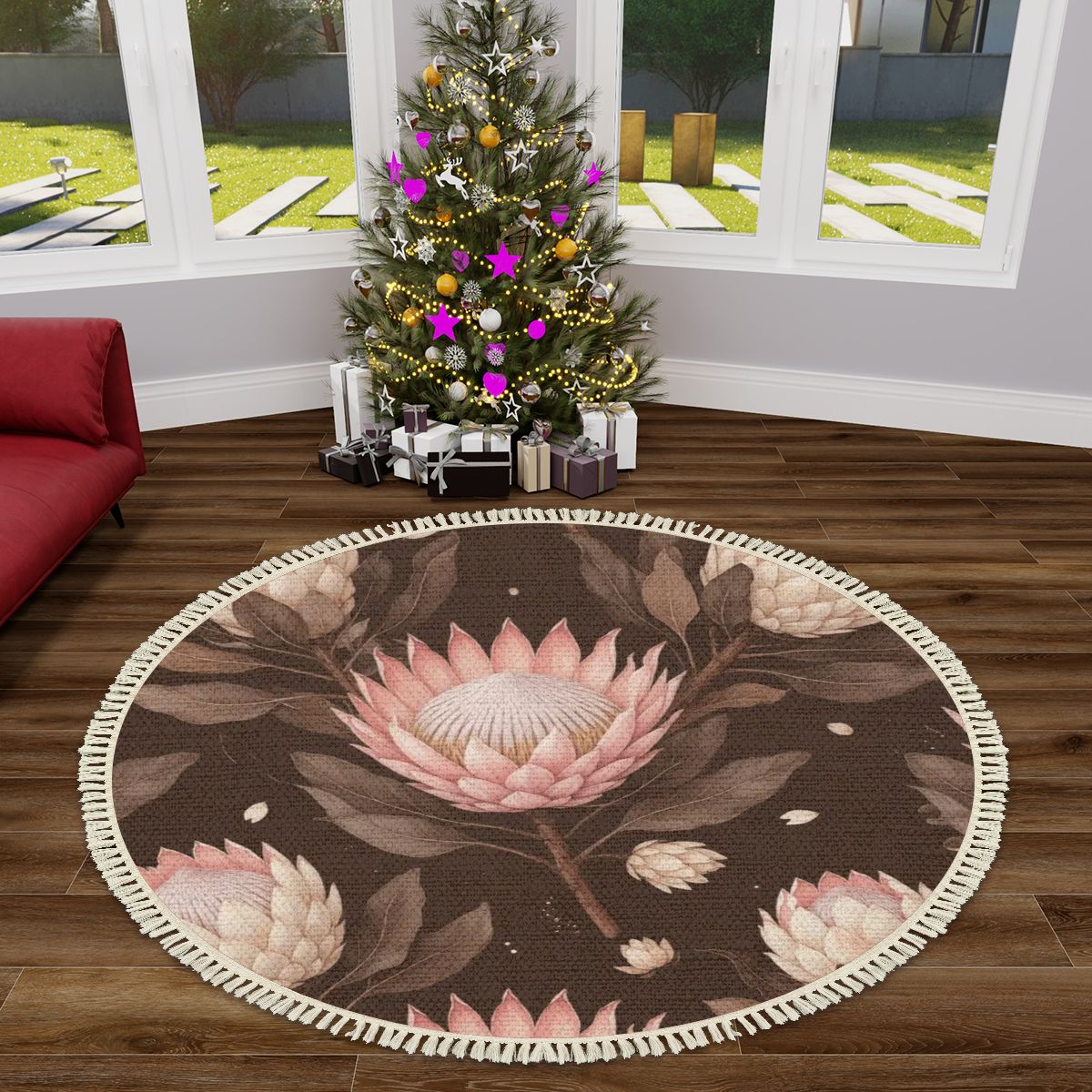 Multiple Sizes Round Area Rug with Tassels 20proteaespressoaop