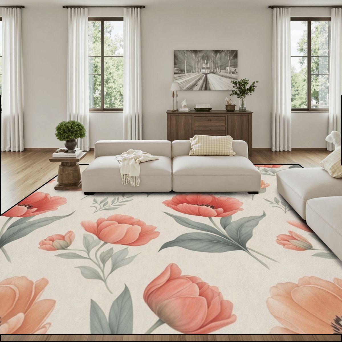 Large Area Rug Floor Carpet (4:3) 14tulipanypeachaop