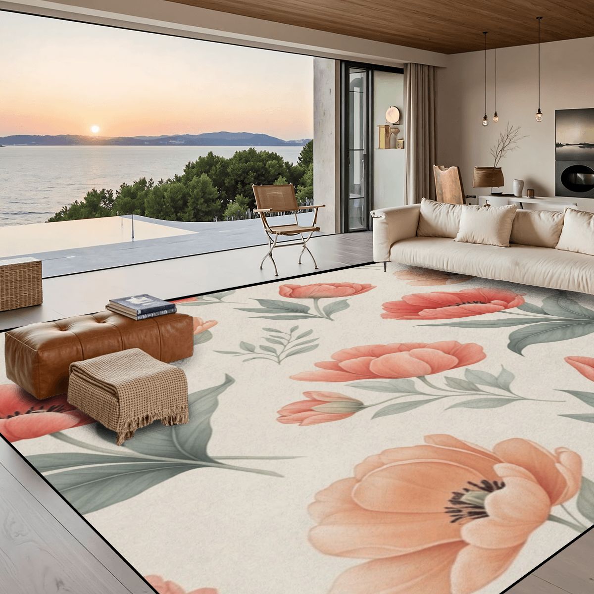 Large Area Rug Floor Carpet (5:4) 14tulipanypeachaop