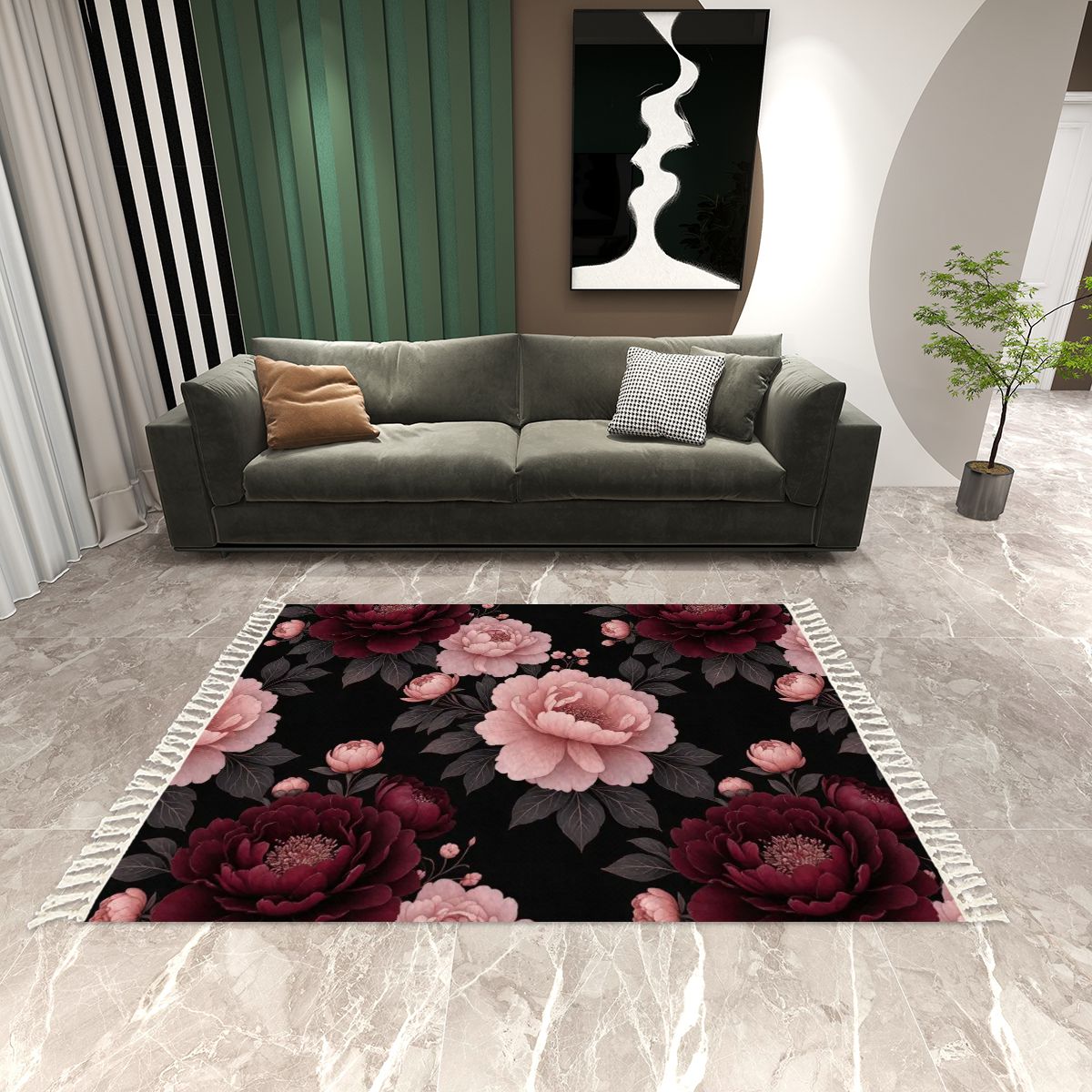 Peonie Garden — Rug with tassels
