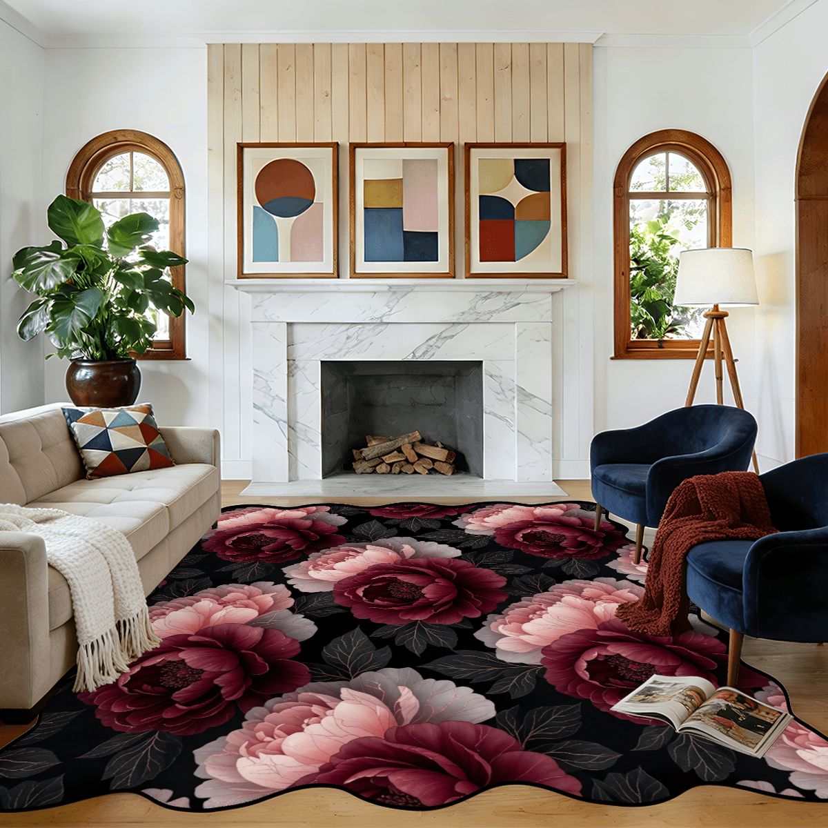 Scalloped Area Rug 120"x96" 26peoniegardenv2aop