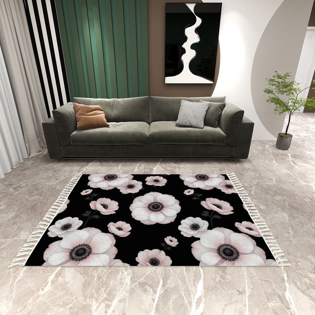 Anemony Noir — Rug with tassels