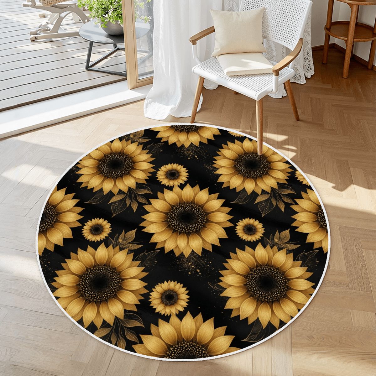 Soft Round Area Rug with White Border 22slonecznikigoldaop