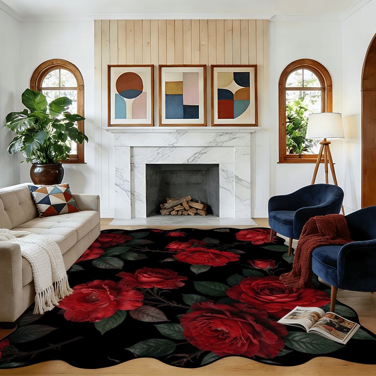 Scalloped Area Rug 120"x96" 12rozeczerwoneaop