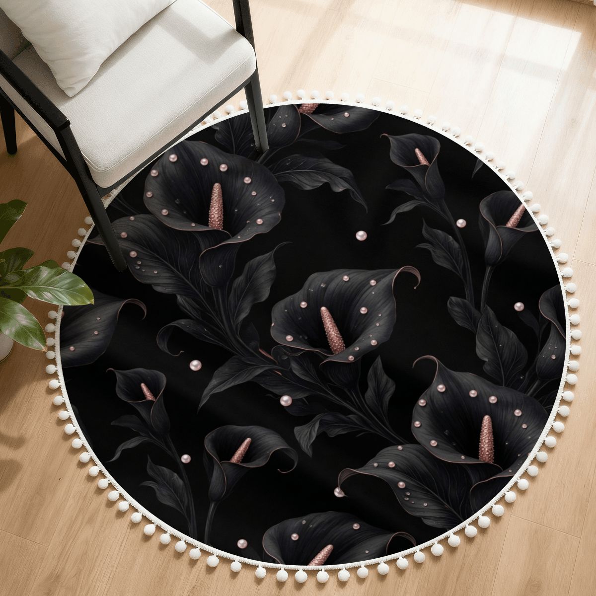 Round Area Rug with Pom Poms 05kalienoiraop