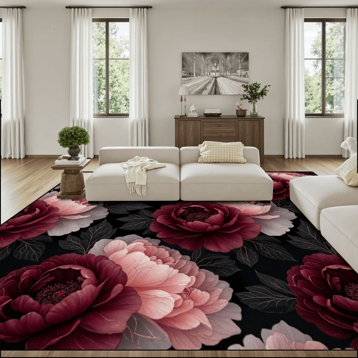 Large Area Rug Floor Carpet (4:3) 26peoniegardenv2aop