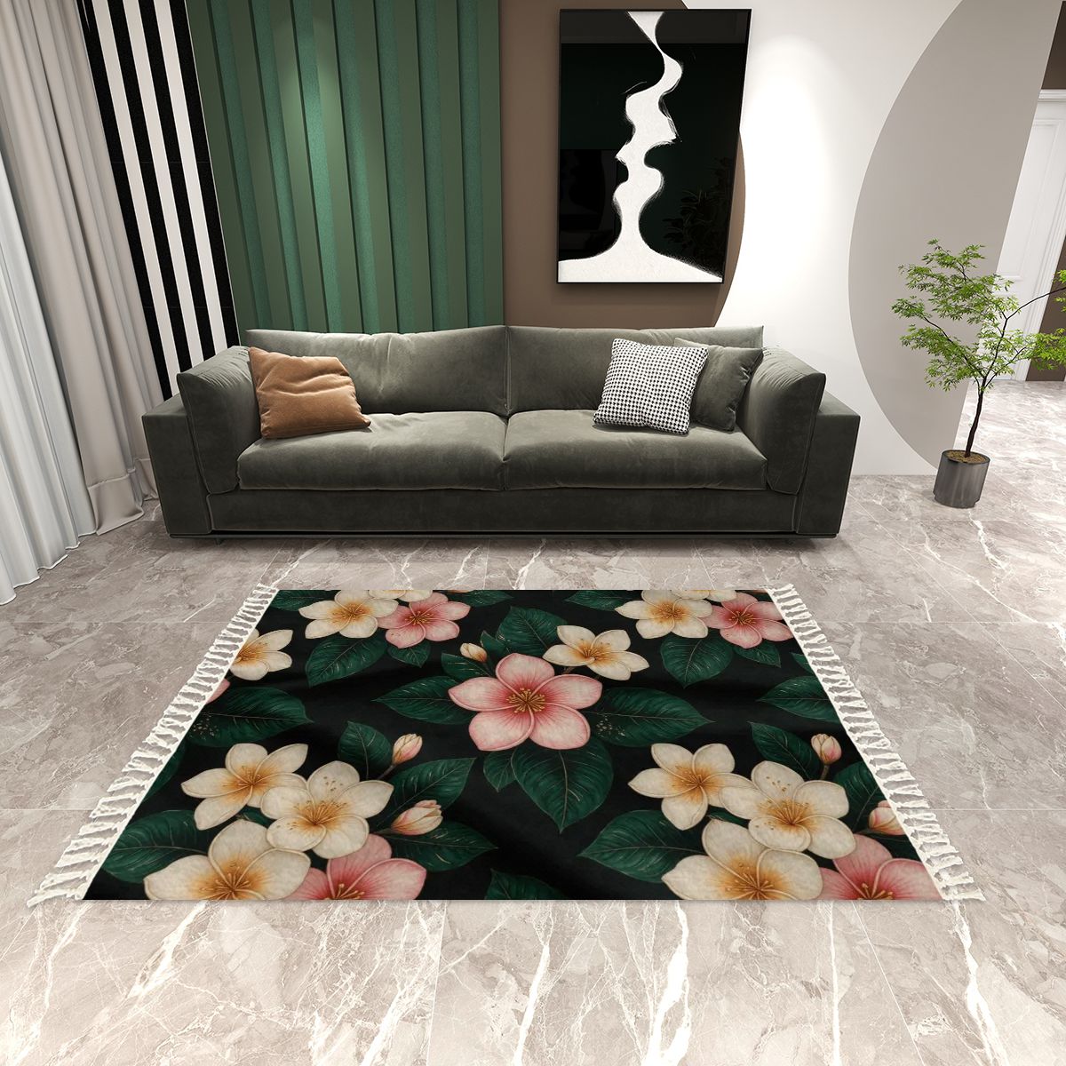 Plumeria — Rug with tassels