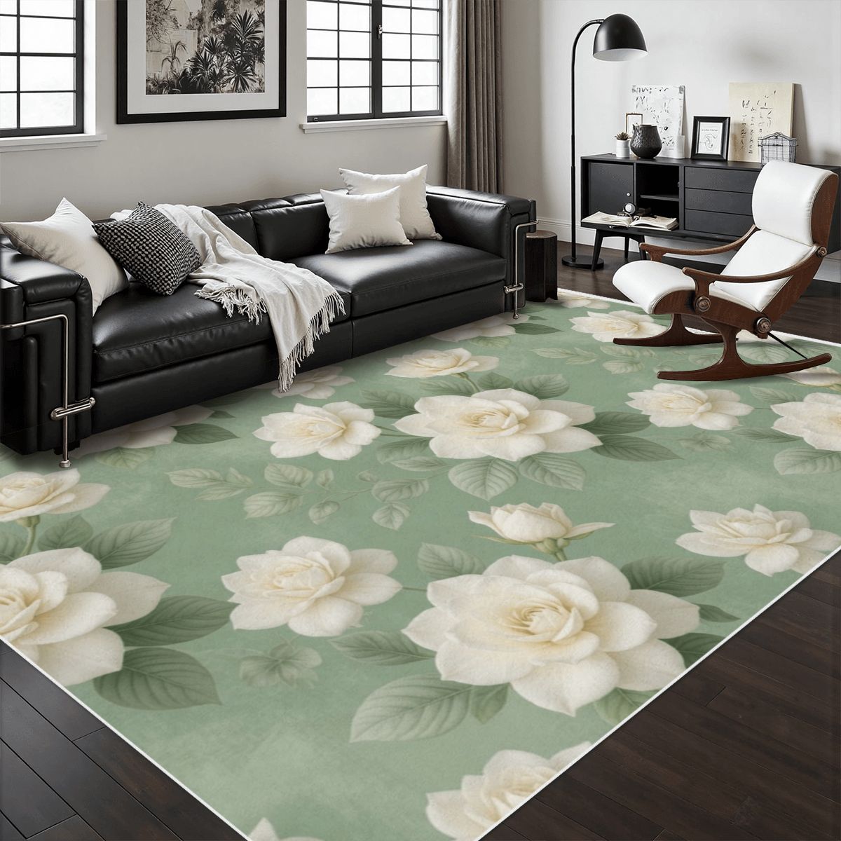 Area Rug with White Border 48"x72" 18gardeniesageaop
