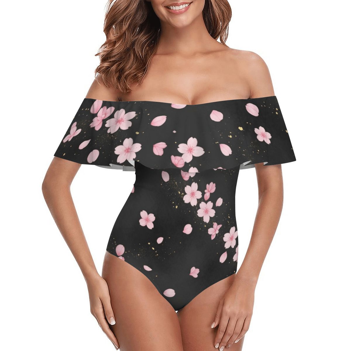 Off Shoulder Ruffle OnePiece Swimsuit 06sakuradustaop