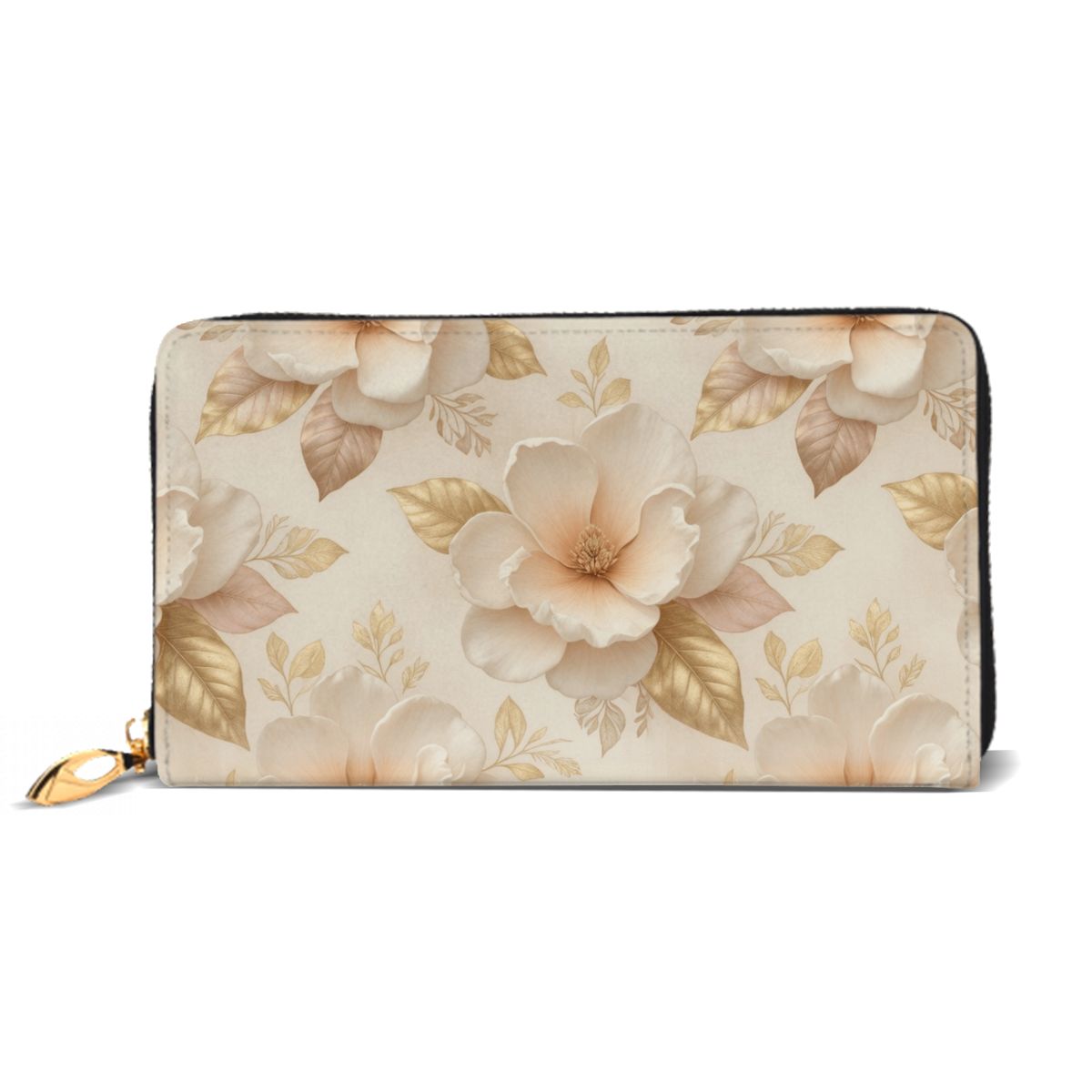 Horizontal Leather Long Clutch Wallet 04magnoliechampagneaop