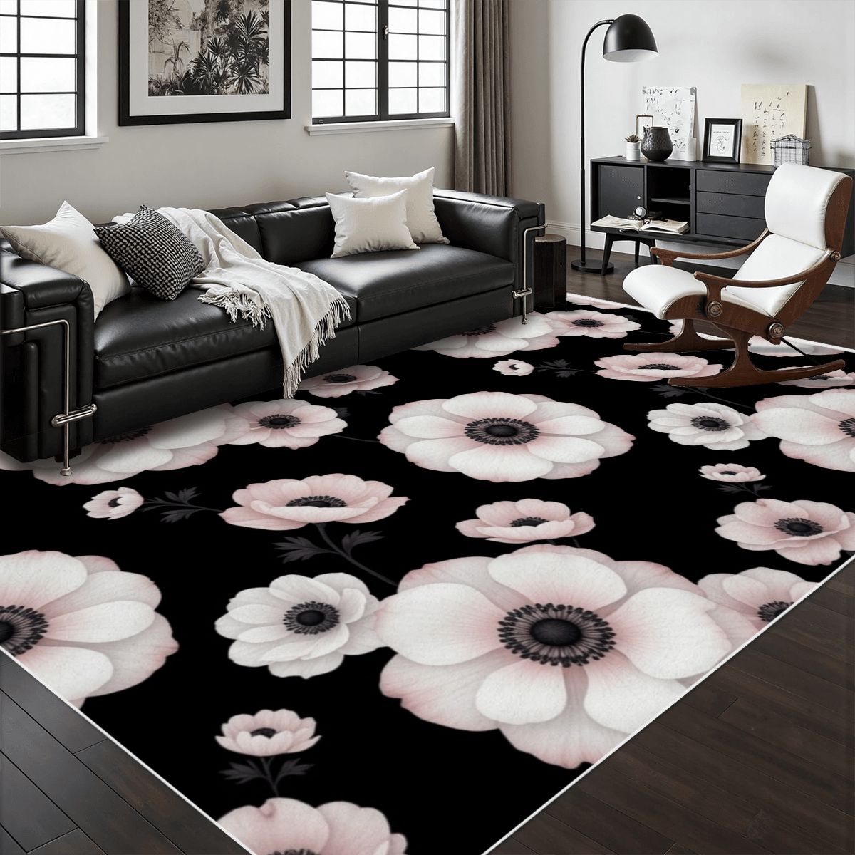 Area Rug with White Border 48"x72" 21anemonynoiraop