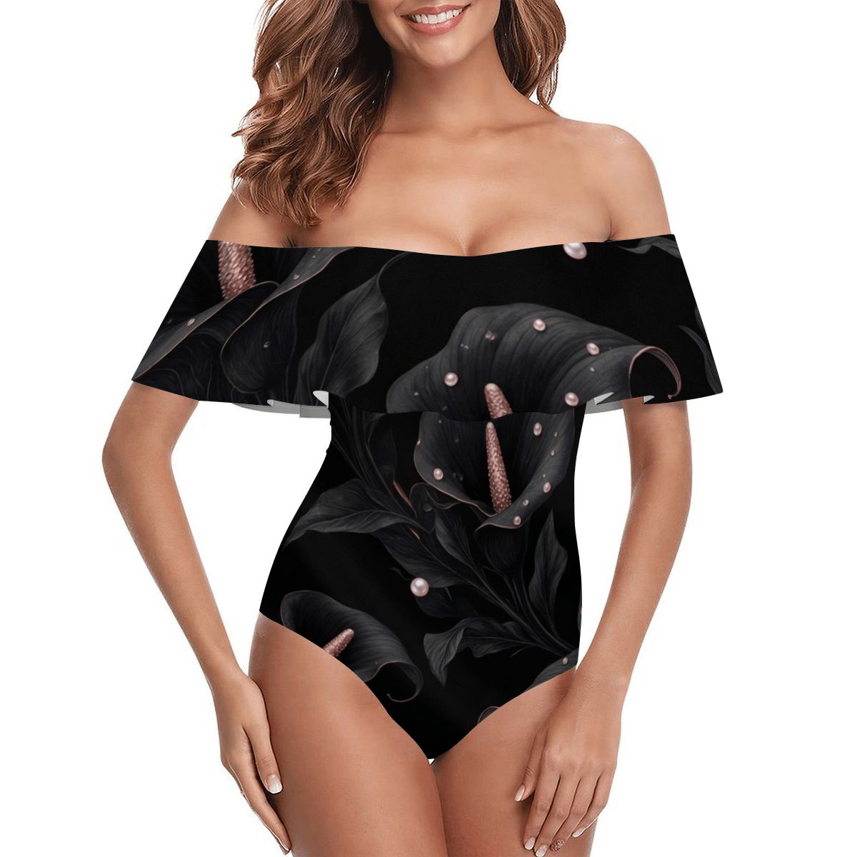 Off Shoulder Ruffle OnePiece Swimsuit 05kalienoiraop