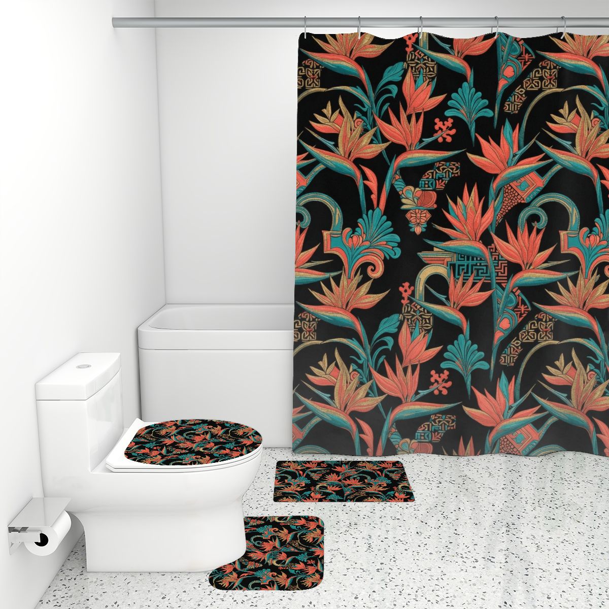Bathroom Rugs Set with Shower Curtain 4 pcs 50rajskiptakv2aop