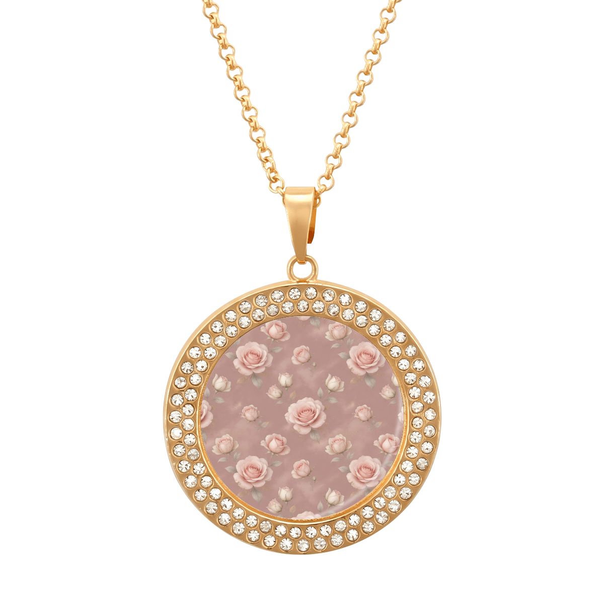 Round Rhinestone Pendant Necklace 02rozeblushaop