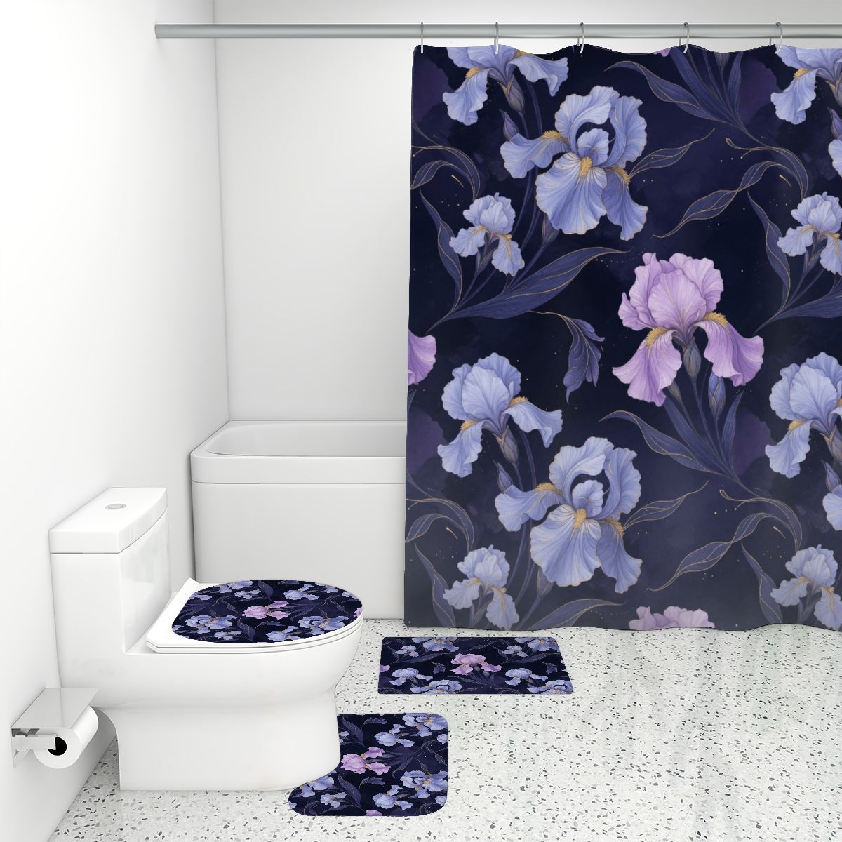 Bathroom Rugs Set with Shower Curtain 4 pcs 13irysyindigoaop