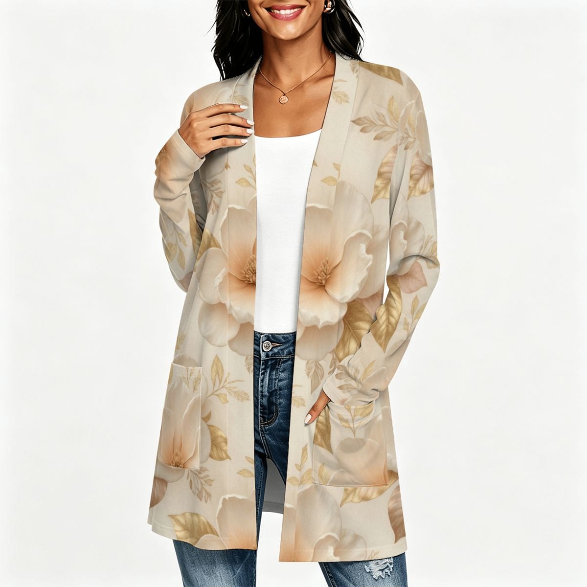 Women's Lightweight Open Front Cardigan 04magnoliechampagneaop