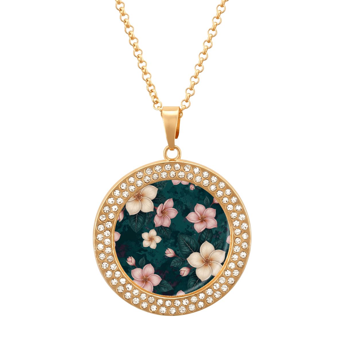 Round Rhinestone Pendant Necklace 10plumeriatropikaop