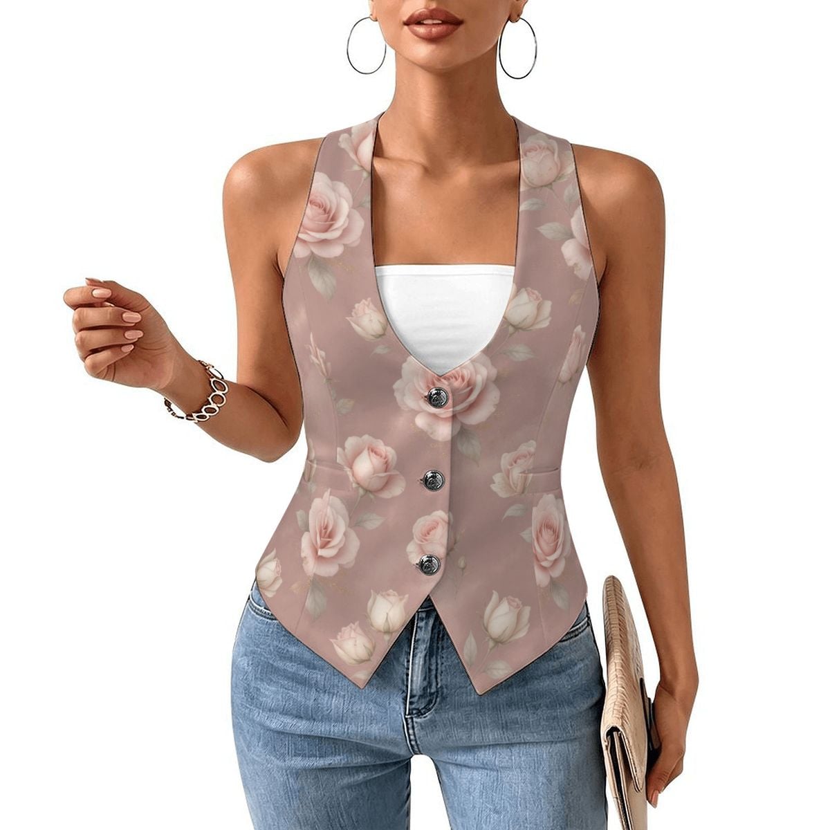Women's Slim Fit Suit Vest 02rozeblushaop