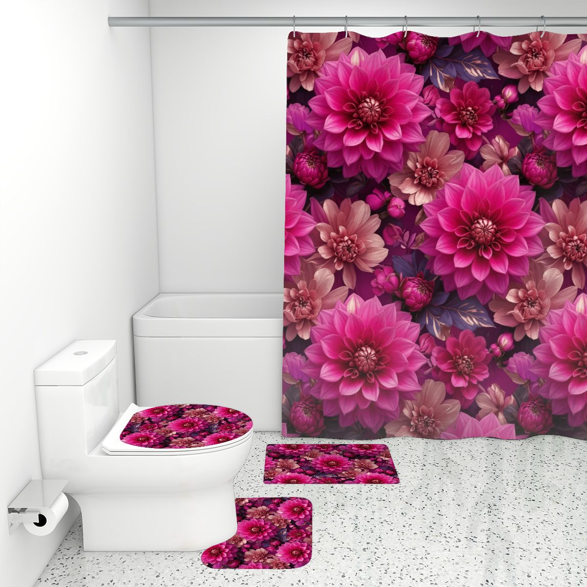 Bathroom Rugs Set with Shower Curtain 4 pcs 07daliefuksjaaop