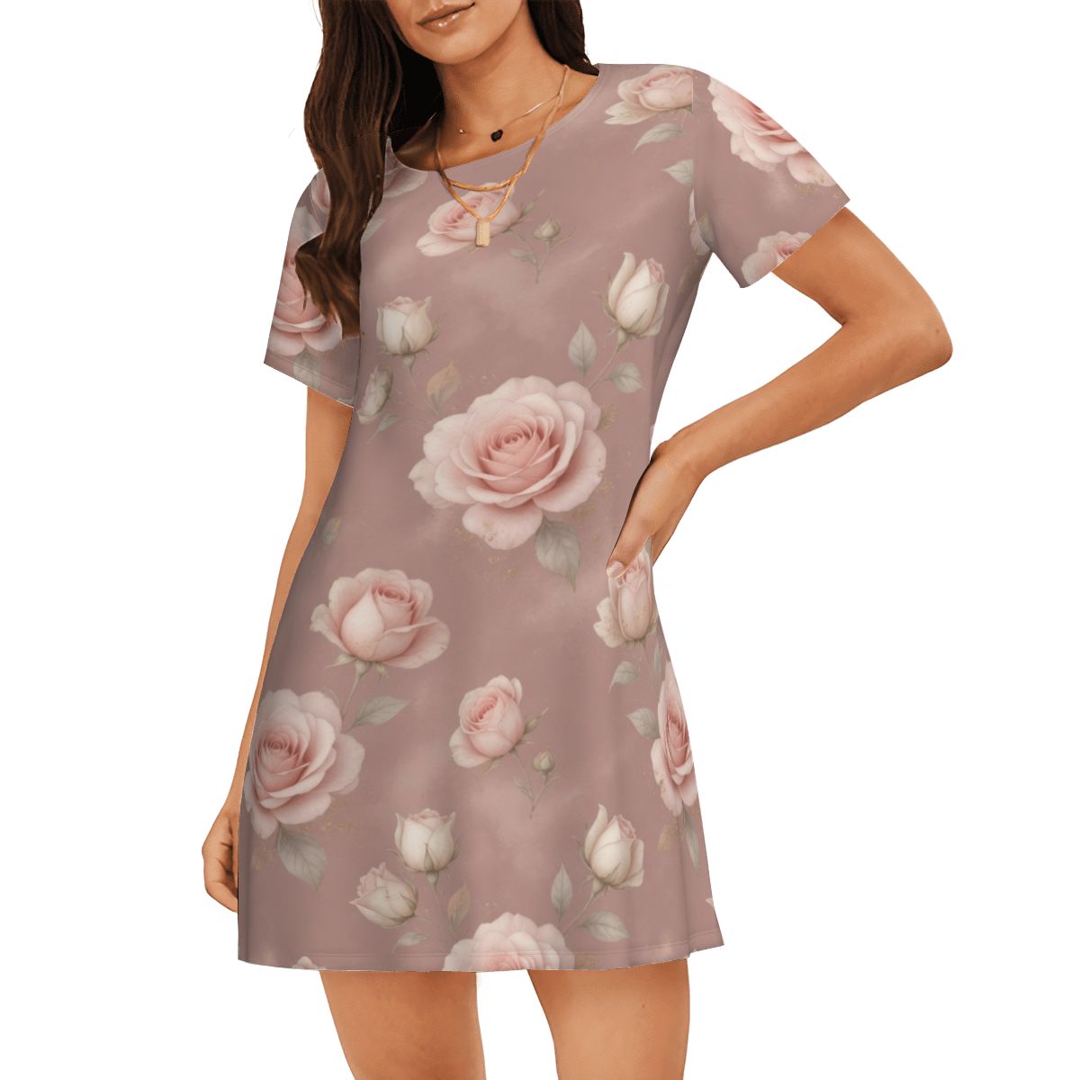 Women's Loose ShortSleeve Nightgown 02rozeblushaop
